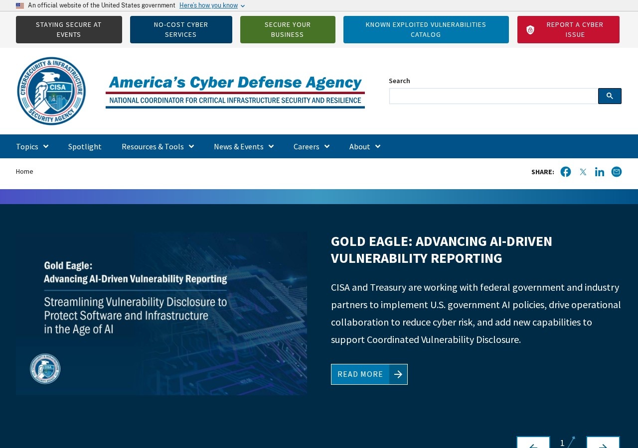 Screenshot of cisa.gov captured during the latest DarkOra website safety scan