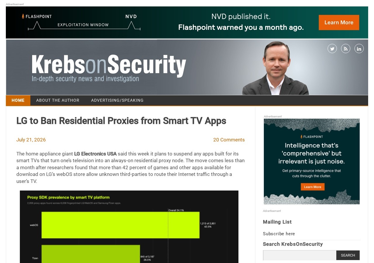 Screenshot of krebsonsecurity.com captured during the latest DarkOra website safety scan