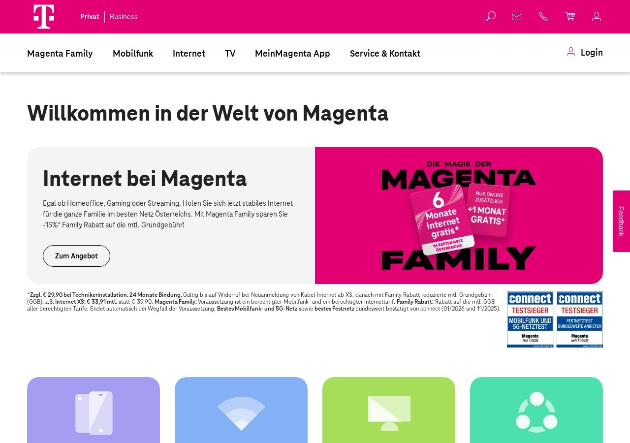 Screenshot of magenta.at captured during the latest DarkOra website safety scan