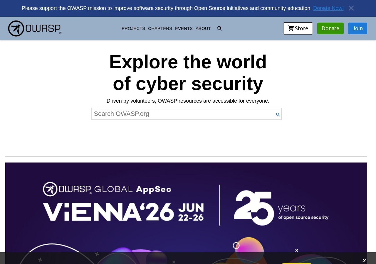 Screenshot of owasp.org captured during the latest DarkOra website safety scan