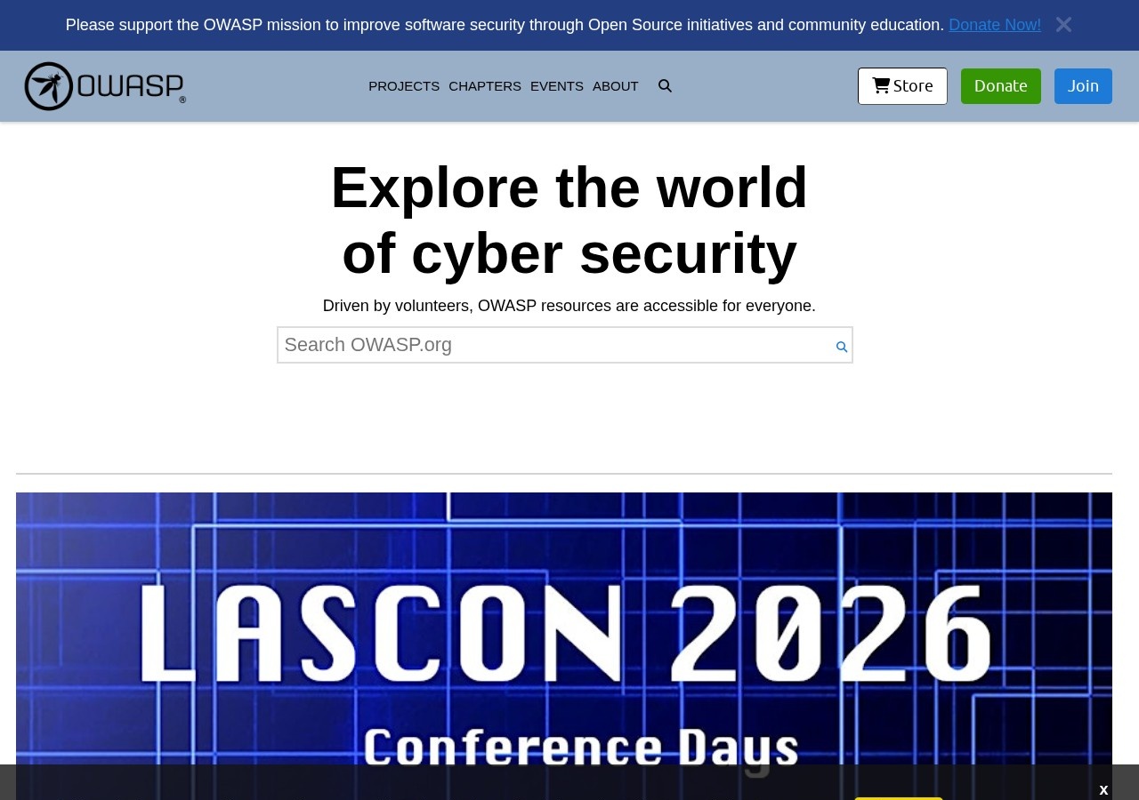Screenshot of owasp.org captured during the latest DarkOra website safety scan