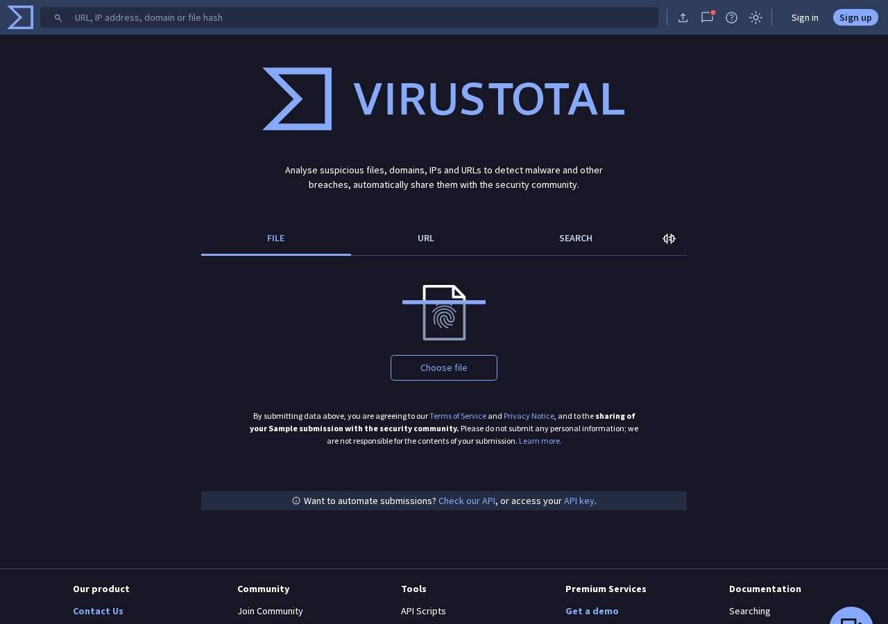 Screenshot of virustotal.com captured during the latest DarkOra website safety scan